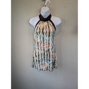 Vtg‎ Studio Y High Neck Halter Top Floral Abstract USA Fairycore SMALL Crinkle